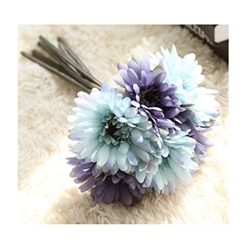 Artfen Artificial Gerbera Flower Artificial Daisy Flowers Bride Bridesmaid Holding Flowers 7 Stems Silk Daisies Flower Wedding Bouquet Living Room Office Party Garden DIY Decoration Blue