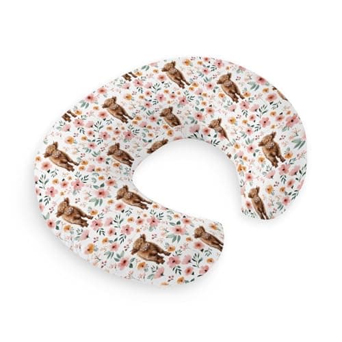 HawSkgFub Highland Cow Pink Floral Nursing Pillow Cover for Baby Girl Boho Retro Flower Western Farm Animal Yak Breastfeeding Pillow Slipcover Cow Lover Nursing Pillowcase Newborn Infant Cover Only