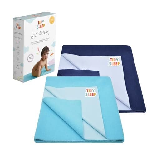 TIDY SLEEP Instadry Anti-Piling Fleece Extra Absorbent Quick Dry Sheet for New Born Babies, Cotton Bed Protector Mattress Pack of 2 Sky Blue-Navy Blue Small (70x50) cm