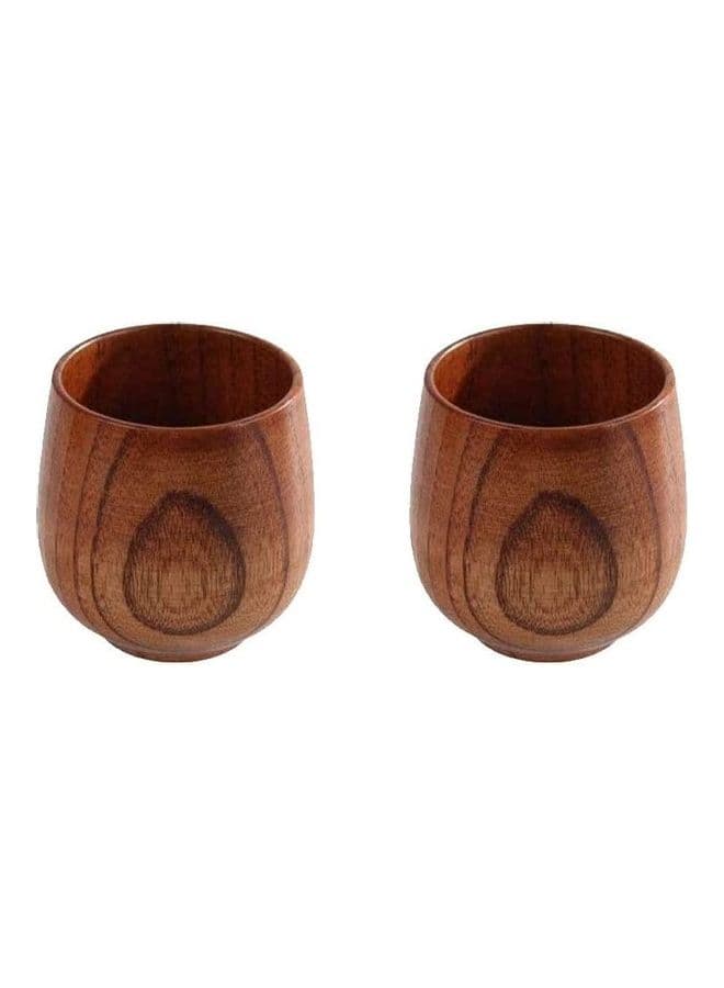 2-Piece Wooden Tea Cup Set Brown