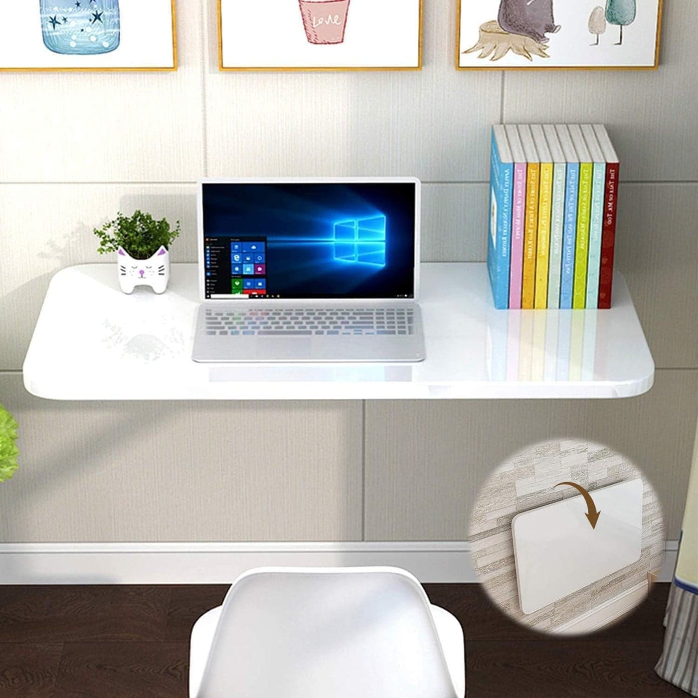 aleawol Wall Mounted Table Folding Desk 80x40 cm Large Laptop DropLeaf Wall Work PC Computer Desk with Brackets for Space Saving Writing Dining White