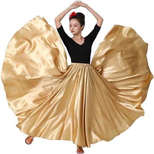 Womens Full Ankle Length Retro Long Maxi Skirt for Dance Gypsy Costume Party Cosplay Renaissance Festival Faire Gold