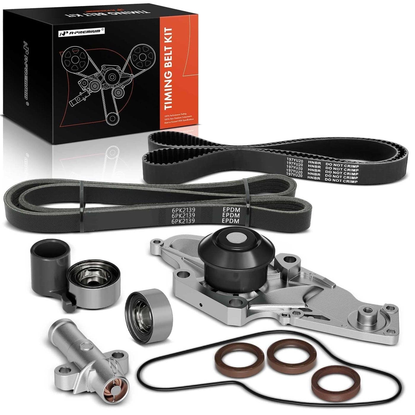 APremium Timing Belt Kit with Water Pump Compatible with 0318 Honda Accord Crosstour Pilot Odyssey Ridgeline Acura MDX RDX RL TL TSX ZDX Saturn Vue 30L 32L 35L 37L V6 19200RDVJ01 TKH002 TCKWP329