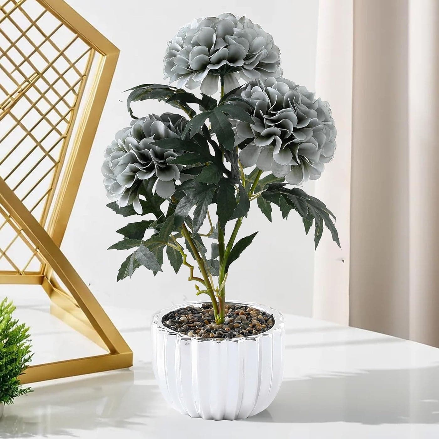 The Better Home Artificial Plants for Home Decor Items with Pot 38cmAesthetic Room Decor Items for Bedroom Living Room Fake PlantOffice ReceptionDecorative Items for HomeGrey Dahlia Flowerpot