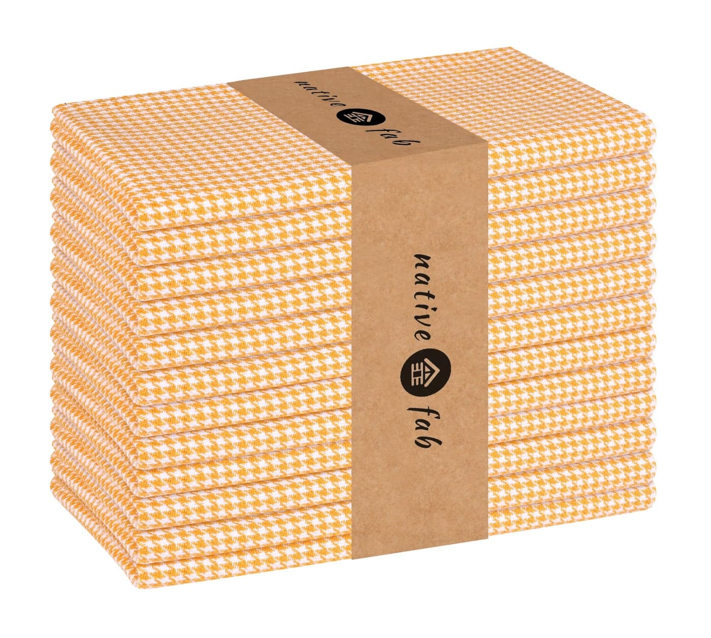 Native Fab 100 Cotton Cloth Napkins 18x18 inches Houndstooth Dinner Napkins Set of 12 Soft Breathable Absorbent Machine Washable Cloth Napkins Mustard Yellow