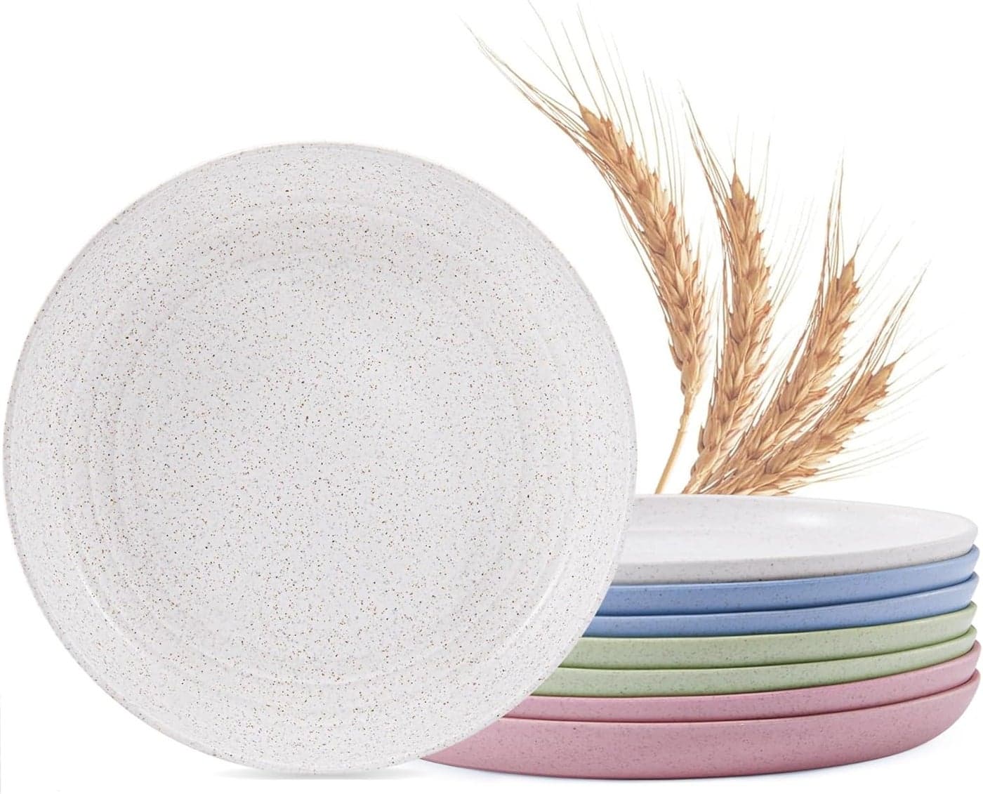 MISS BIG Wheat Straw Plates 8 inchesPlastic Plates Reusable Set of 8Dinner Plates for KidsAdultsDishwasher Microwave SafeEcoFriendlyBPA Free with 4 Colors