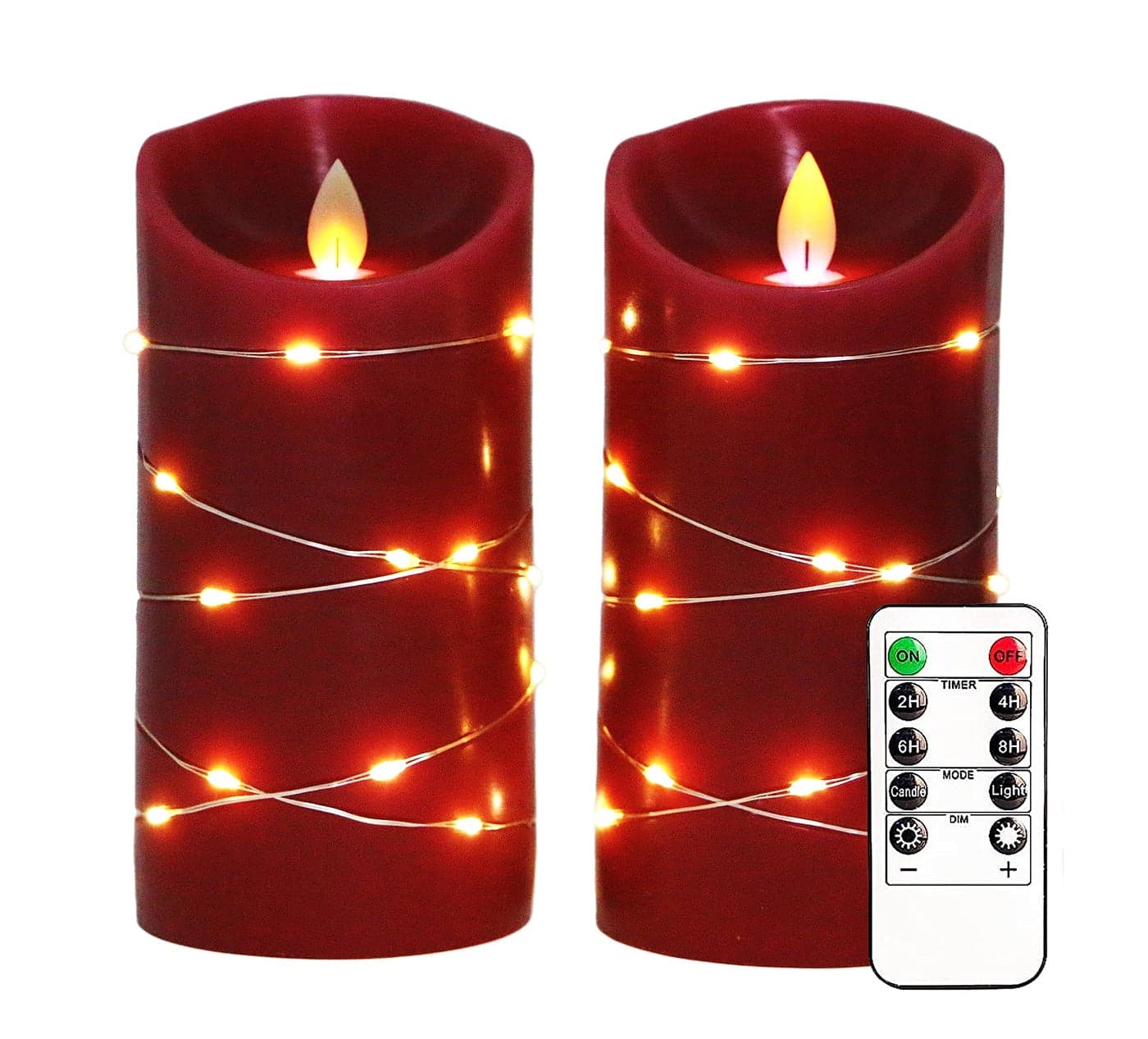 LTETTES Paraffin Wax Real Wax Flameless Electric Candles with Flickering Faux Wick Battery Powered with Multifunctional Remote Controller, Birthday|Gifting| Restaurants - RED - Set of 2 (H6 xD3, LED)