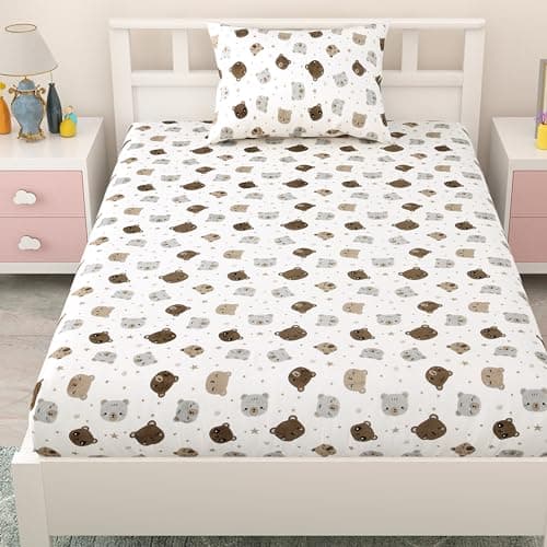 Mafatlal Coo Coo Kids Bedsheets for Single Size Bed with 1 Pillow Cover, Pure Cotton, 144 TC (228x152 cm) – Soft, Breathable, Cotton | Crushed Berry | Comfortable Sleep, for Boys & Girls