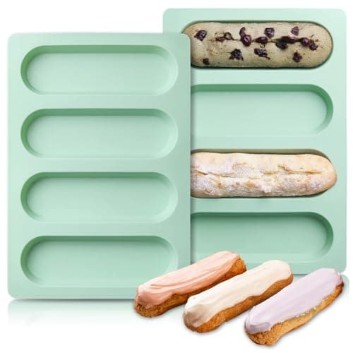 2 Pcs Eclair Silicone Molds Hot Dog Bun Granola Bar Mold Nonstick & Heat proof Baking Pan Bread Mold for Homemade Hotdog Bun Rolls