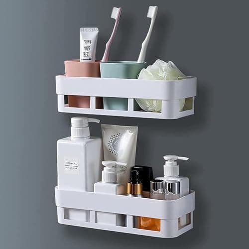 TEKCOOL Bathroom Organiser, Self Adhesive Bathroom Shelf for Wall, Washroom Organizer, Bathroom Rack Stand Without Drilling (2 Pcs),Plastic
