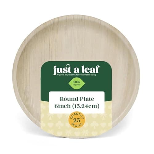 Just a leaf [6 Inch, Pack of 25 Round Organic Disposable Plates | Palm Leaf 100% Natural, Eco-Friendly Biodegradable & Bamboo Wood Plates for Wedding, Events, Parties & Picnic Plate (Size - 15.24Cm)