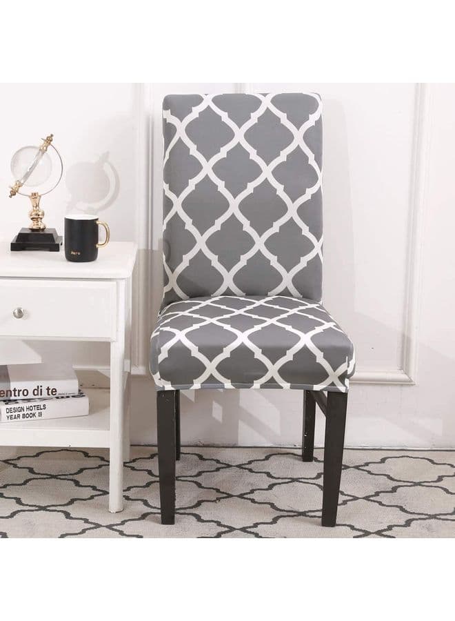6-Piece High Back Stretchable Chair Cover Grey/White 34.4x21.8x5.6cm