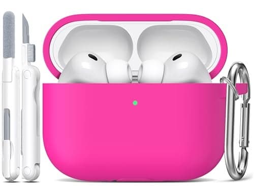 R-fun for AirPods Pro 3 Case (2025), Soft Silicone Protective Case Cover Compatible with Apple AirPods Pro 3rd Generation (USB-C Cable) for Women Men with Cleaning Kit and Keychain, Rose Pink