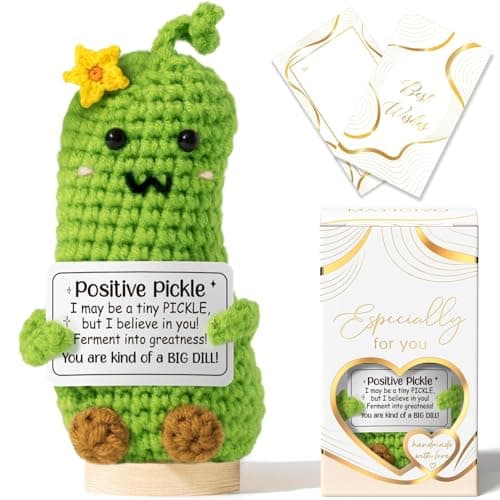 Emotional Support Crochet Positive Pickle Inspirational Cheer Up Gifts for Women Handmade Positive Pickle Gift Thank You Birthday Mothers Day Teacher Appreciation Gifts for Coworker Nurse Mom Friends