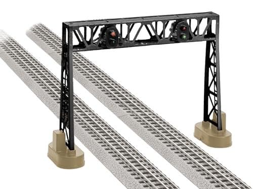Lionel Double Signal O Gauge Model Train Bridge with Changing Lights Dual Track Railroad Signal Bridge for FasTrack O27 Layouts Ages 14
