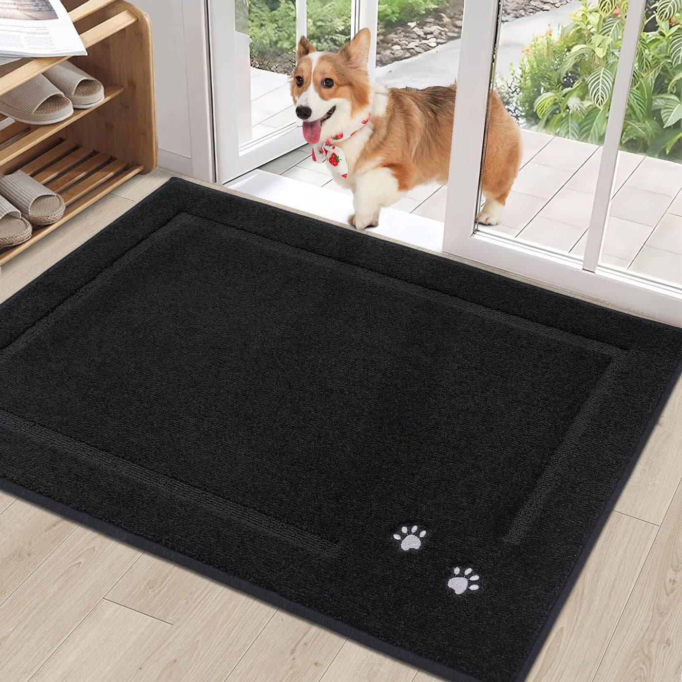 BEQHAUSE Dog Door Mat for Muddy Paws 32x48 Dirt Trapper Absorbent Doormat Non Slip Entryway Rugs Washable Stain Resistant Welcome Floor Mat Soft LowProfile for Front Back Door Black