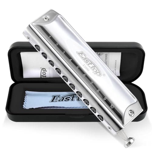 East top Chromatic Mouth Organs Harmonica Key of C,10 Holes 40 Tones Chromatic Harmonica Mouth Organ for Adult Beginners and Professionals with Silver Cover(T10-40)