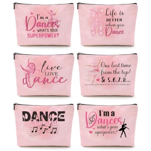 6 Pcs Dance Makeup Bag Dancer Gifts Dance Gifts Dance Stuff Cosmetic Bag Dance Recital Gifts for Girls Women Friends Dance Lover Travel Toiletry Bag Dance Teacher Gifts Graduation Birthday Gifts