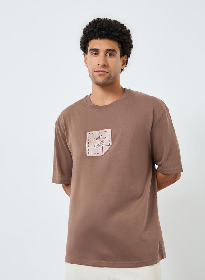 Men Brown Graphic Print Crew Neck T-Shirt