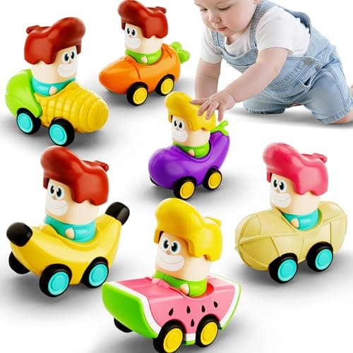 iPlay iLearn 6PCS Press to Go Car Toys for Toddlers 13 Baby Push Go Racing Cars Infant Fruit Vegetable Vehicle Set for 18 24 Month Baby Birthday Easter Gifts for 12 Years Old Boys Girls Kids