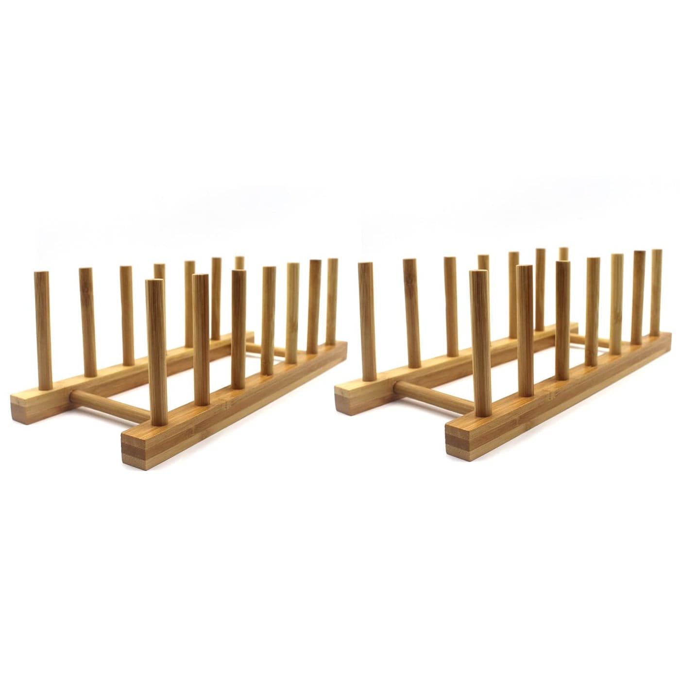 INNERNEED Bamboo Wooden Plate Racks Dish Stand Holder Kitchen Storage Cabinet Organizer for DishPlateBowlCupPot LidCutting Board Pack of 2