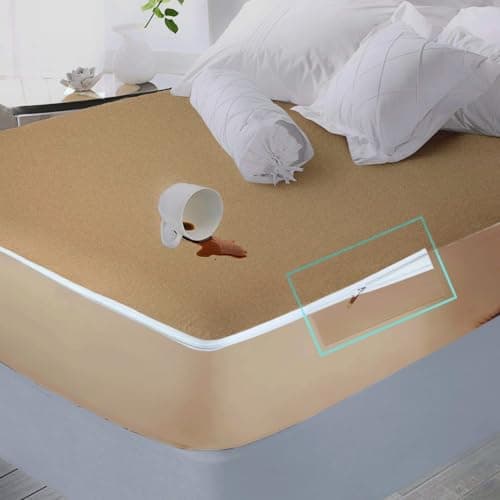 Trance Home Linen 100% Cotton Waterproof Mattress Protector with Zippered Chain | Dust Mite Proof, Bed Bug Protection Bed Cover (78 x 72 inch, Brown)