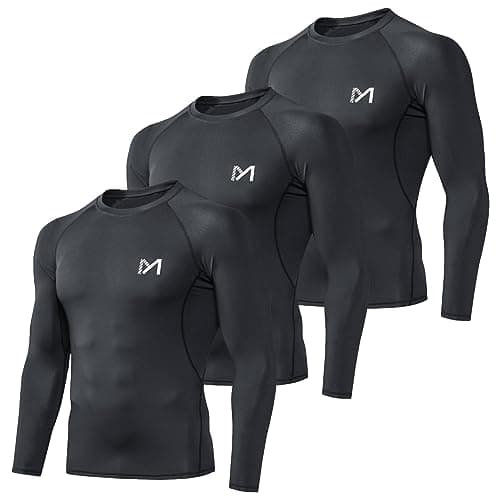 MEETYOO Men's Compression Long Sleeve Athletic Workout Shirt, Black+Black+Black, Small
