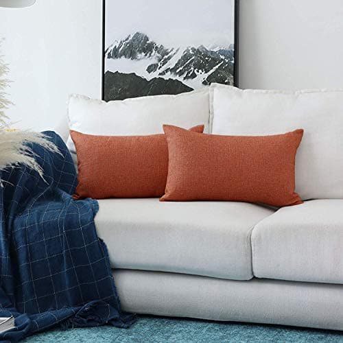 Khooti Rectangular Jute Cushion Cover, Throw Pillow Cover for Couches, Chairs, Sofas, Beds, Coffee Tables, Living Rooms, Bedrooms, Modern Boho Design, 20x30 | Orange | Set of 5