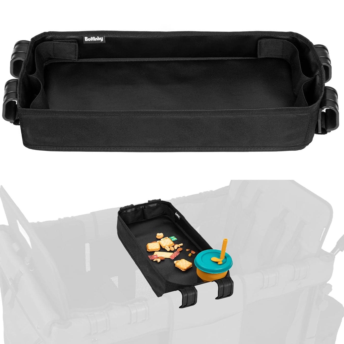 Double Sided Stroller Tray Fits for Wonderfold Wagon Kids Snacks Activities Faux Leather Sides for Eating 4 Cup HoldersW4 accessories Easy to Use and Clean Play On the Go W4 Series