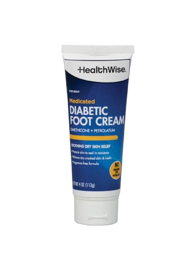HealthWise Medicated Diabetic Foot Cream Dimethicone Petrolatum Protects and Seals Relieves Dry Heals ParabenFree OdorFree 40 oz