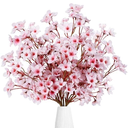 Sggvecsy Artificial Cherry Blossom Flowers 8 Pcs Faux Cherry Blossom Stems Faux Silk Cherry Blossom Branches 15.7’’ Fake Peach Flowers for Vase Arrangements Home Wedding Table Decor (Pink)