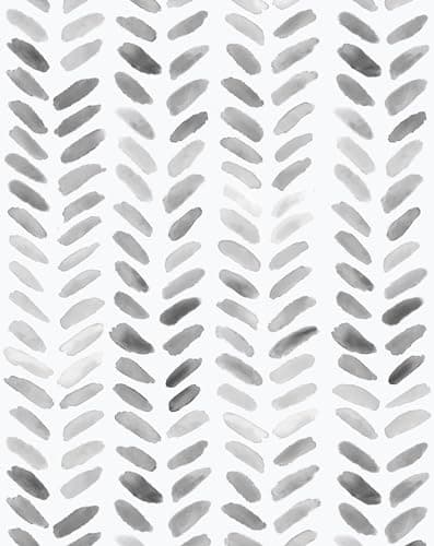 Sevalo Gray and White Wallpaper Peel and Stick Wallpaper Boho Contact Paper for Cabinets Gray Herringbone Contact Paper Self-Adhesive Removable Bedroom Bathroom Chevron Classroom Room 17.3inW 78.7inL