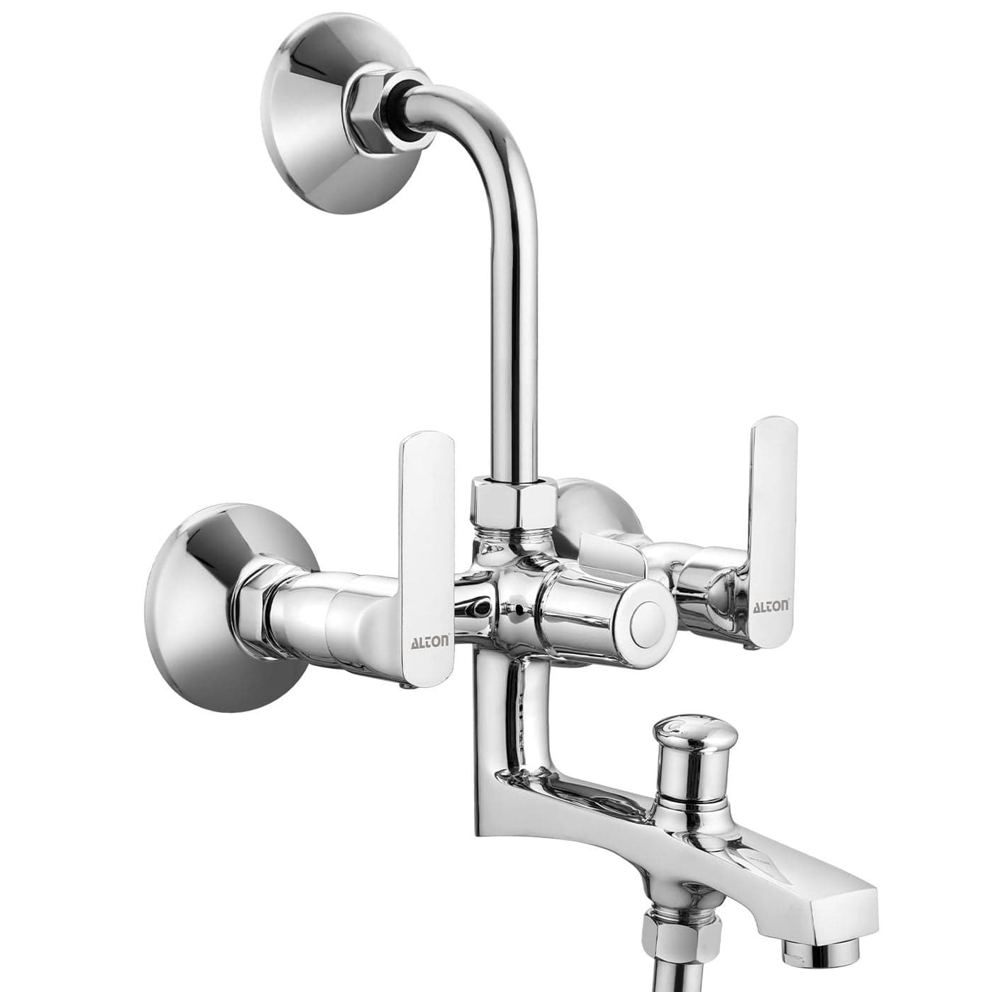 ALTON FAM3390 Brass 3IN1 Wall Mixer With Provision For Overhead Shower Tele Shower With 225mm Long Bend Pipe Wall Flange Chrome Finish