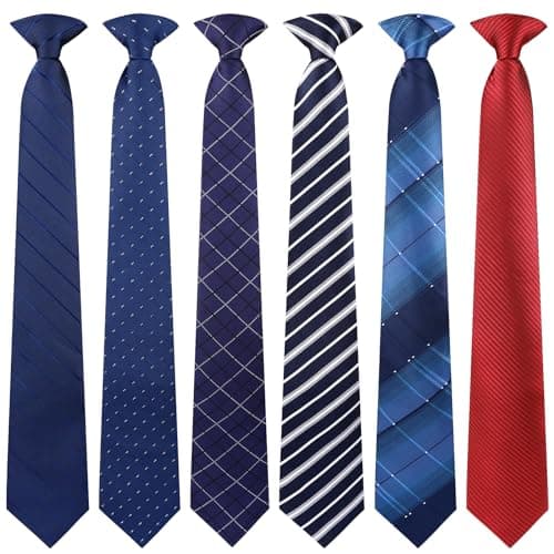 ONESING 6 Pcs Clip on Ties for Men 20 Inch Clip on Tie Plaid Striped Dots Pre Tied Necktie for Office School Party Wedding Multicolor