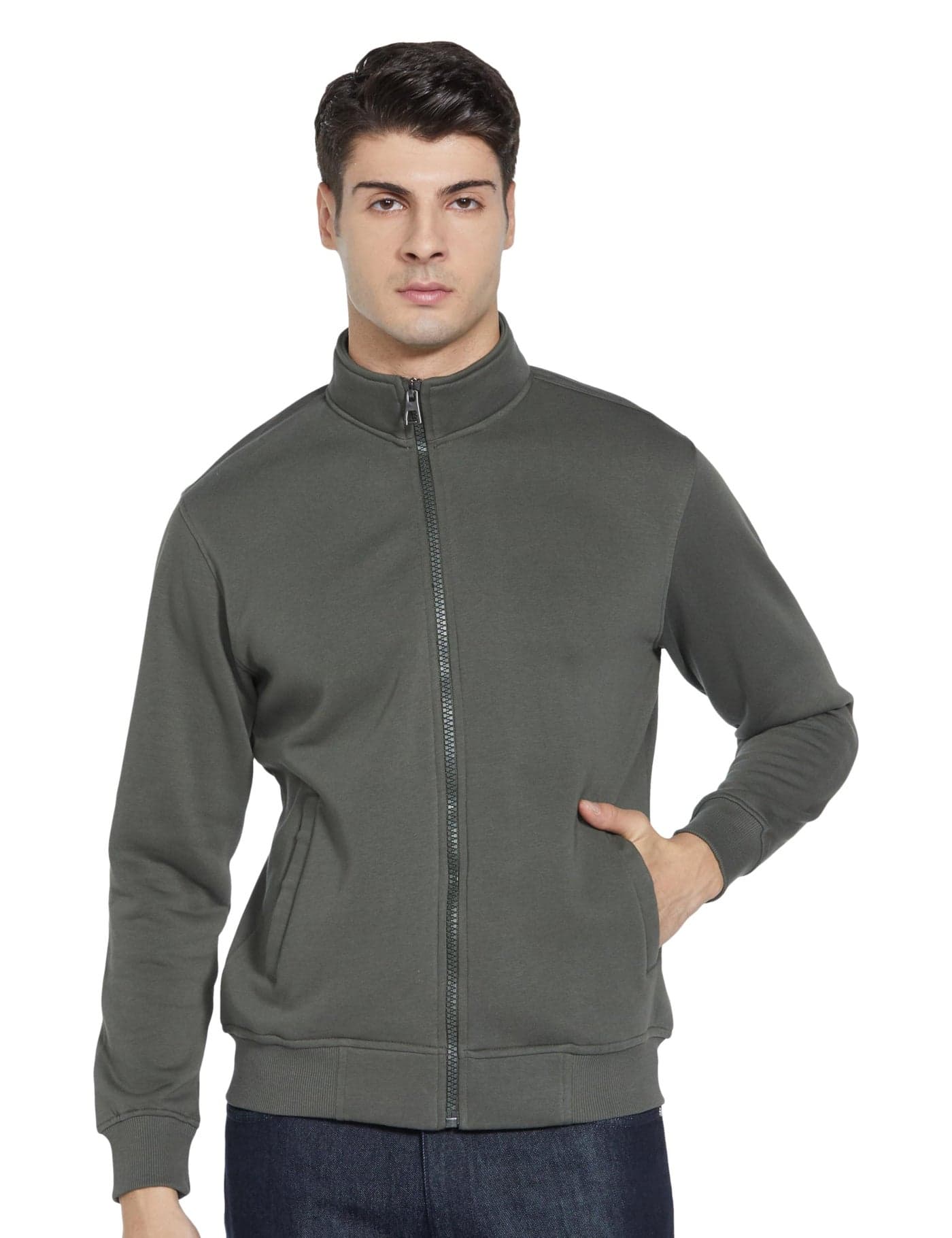 Qube By Fort Collins Fleece Full Zip Sweatshirt for Men Green