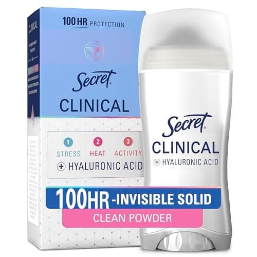 Secret Clinical Strength 100HR Sweat & Odor, Invisible Solid Antiperspirant Deodorant for Women, 3X Stress Protection with Hyaluronic Acid, PH Balanced, Powder Protection Scent, 2.6 oz