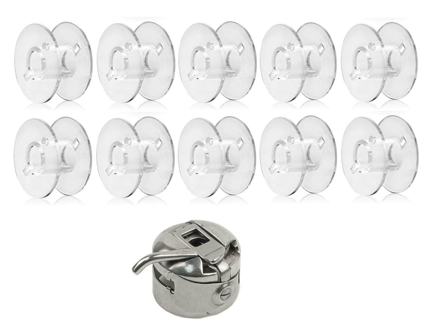 Zenith 10 Plastic Transparent Bobbins + 1 Metal Metal Bobbin Case for Any Automatic Sewing Machines (Singer/Usha/Brother)