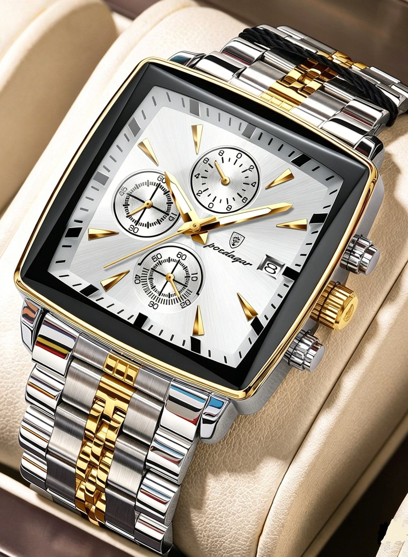 Luxury Man Quartz Wristwatch Waterproof Luminous Chronograph Men's Square Sport Watches Stainless Steel Men Watch