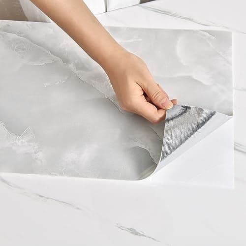 Haimin Wall Panels Peel and Stick 10 Pieces 23.6x11.8in (19.4 Sq.Ft. Coverage) Lightweight Backsplash Marble Look Tile (not Real Marble) Ideal for Kitchen Living Rooms Bedrooms (Light Gray-MNH)