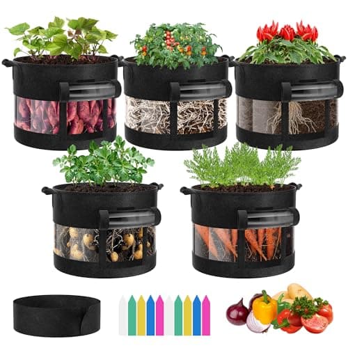 VIVOSUN 5Pack 10 Gallon Potato Grow Bags Thick Fabric Pots with 360 Visibility Harvest Window Black