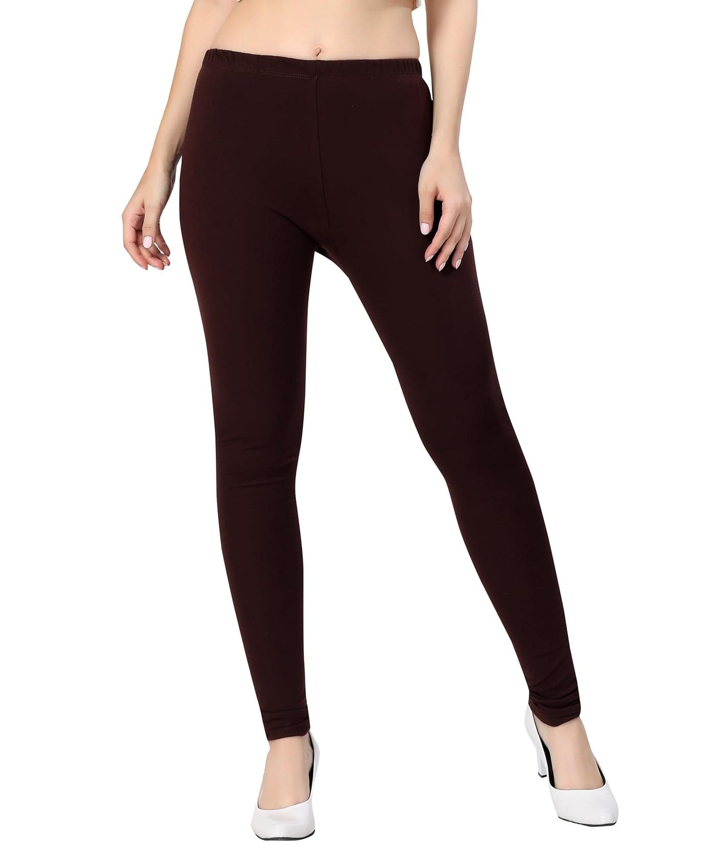 TRASA Women Mid Rise Slim Fit Ultra Soft Cotton Churidar Leggings - Brown, Size :- Medium