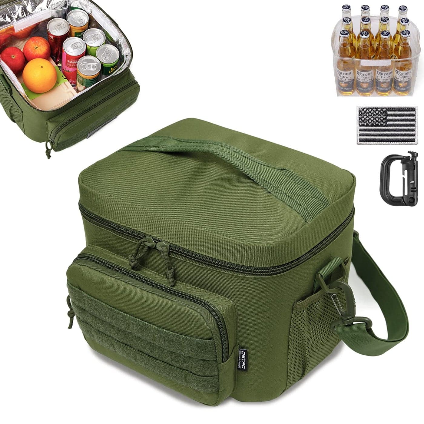 DBTAC Tactical Lunch Bag for Men Women 12 Cans Insulated Lunch Box for Adult 9L Leakproof Lunch Cooler Tote for Work Office Outdoor Travel Soft Easy To Clean Liner x2 OD Green