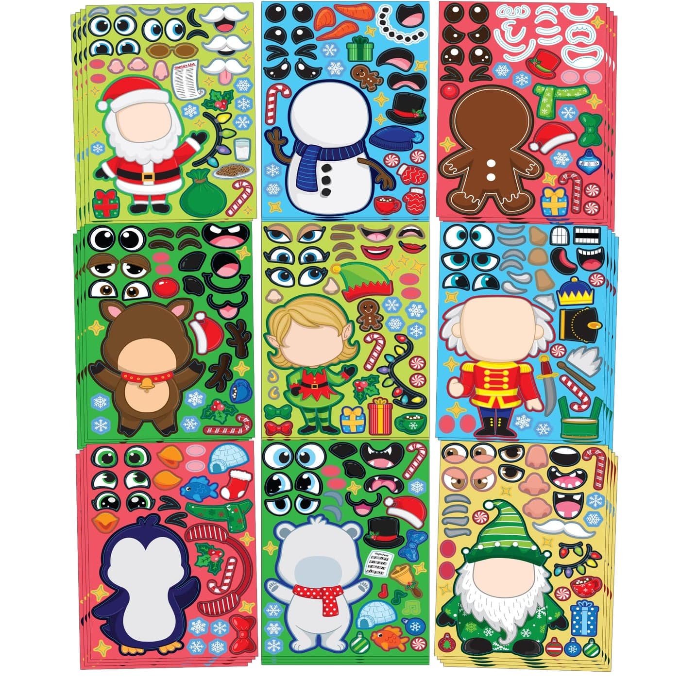 JOYIN 36 Pcs Christmas Makeaface Sticker Sheets Make Your Own Xmas Characters Sticker with Santa Santa Gnome Reindeer Snowman for Kids Party Favor Art Craft Supplies Classroom Activities Game