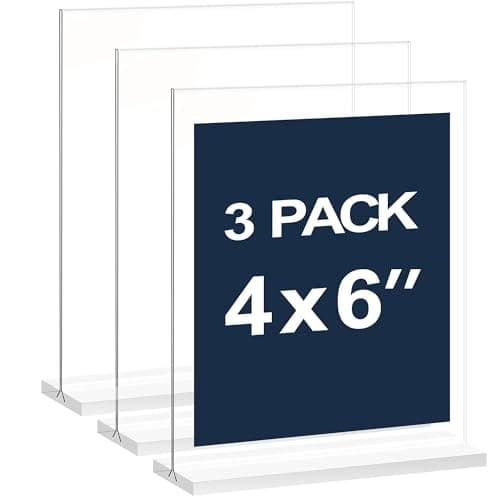newnewshow 4x6 Inch Clear Acrylic Sign Holder Display Stand Plastic Card Holder for Business Office Retail 4x6 Inch 3 Pack