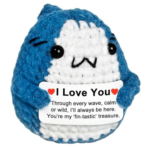 Krinisou I Love You Gifts for Her Him Boyfriend Girlfriend, Long Distance Relationship Anniversary Love Brithday Gift for Wife Husband, Small Positive Animals Crochet Shark Presents for Daughter Son
