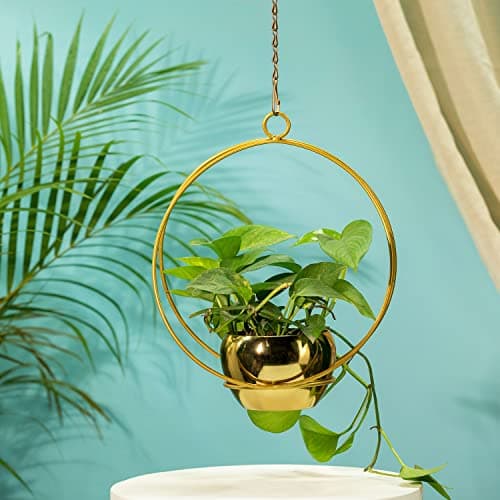 TrustBasket Lunar Eclipse Metal Hanging Planters | Gold Metal Hanging Planters for Home Decor | Stylish Planters Indoor | Hanging Metal Pots with Chain for Balcony & Living Room