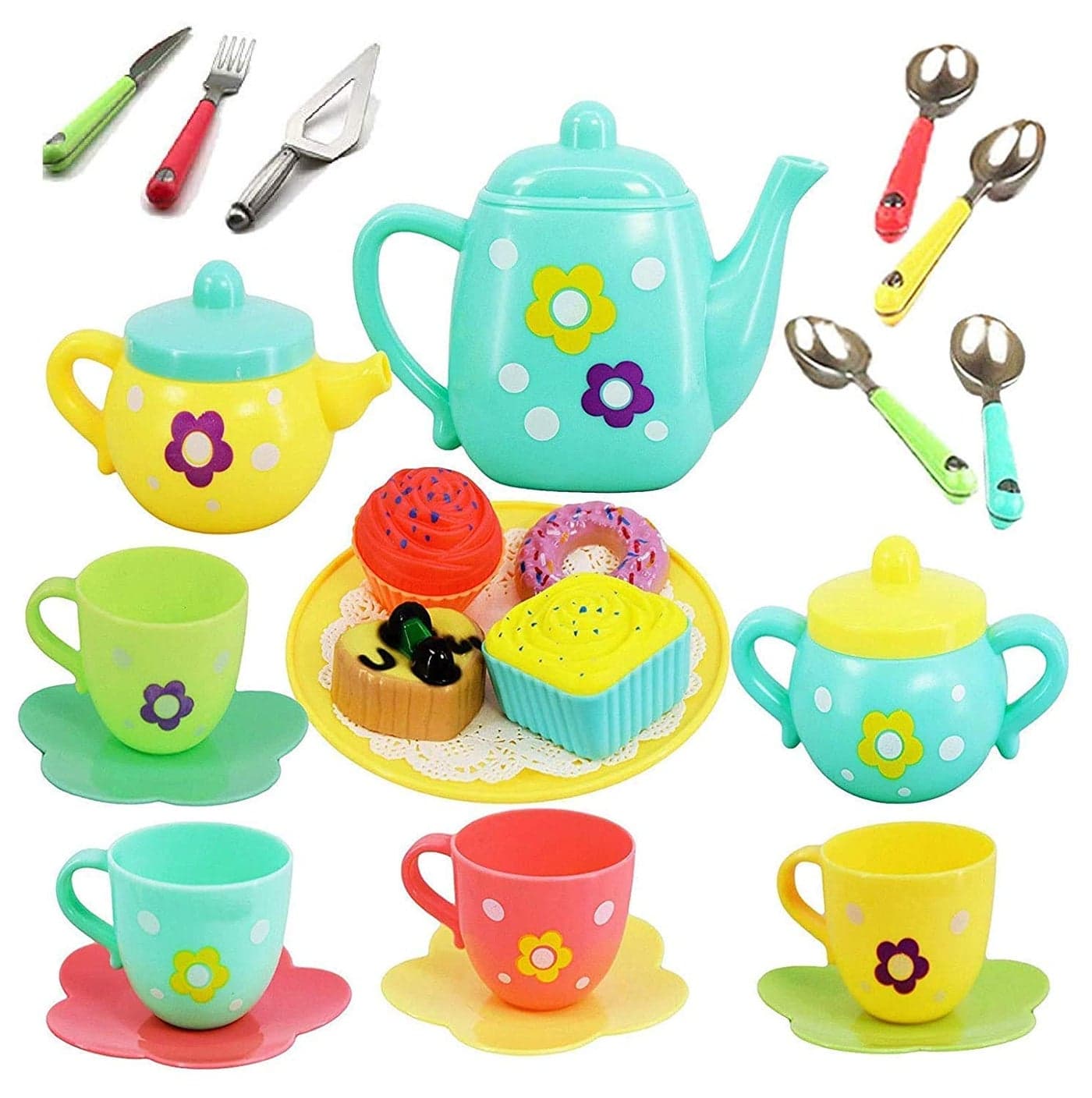 TEMSON Tea Party Role Play Kitchen Set Toy Pretend Food Playset Toy for Kids