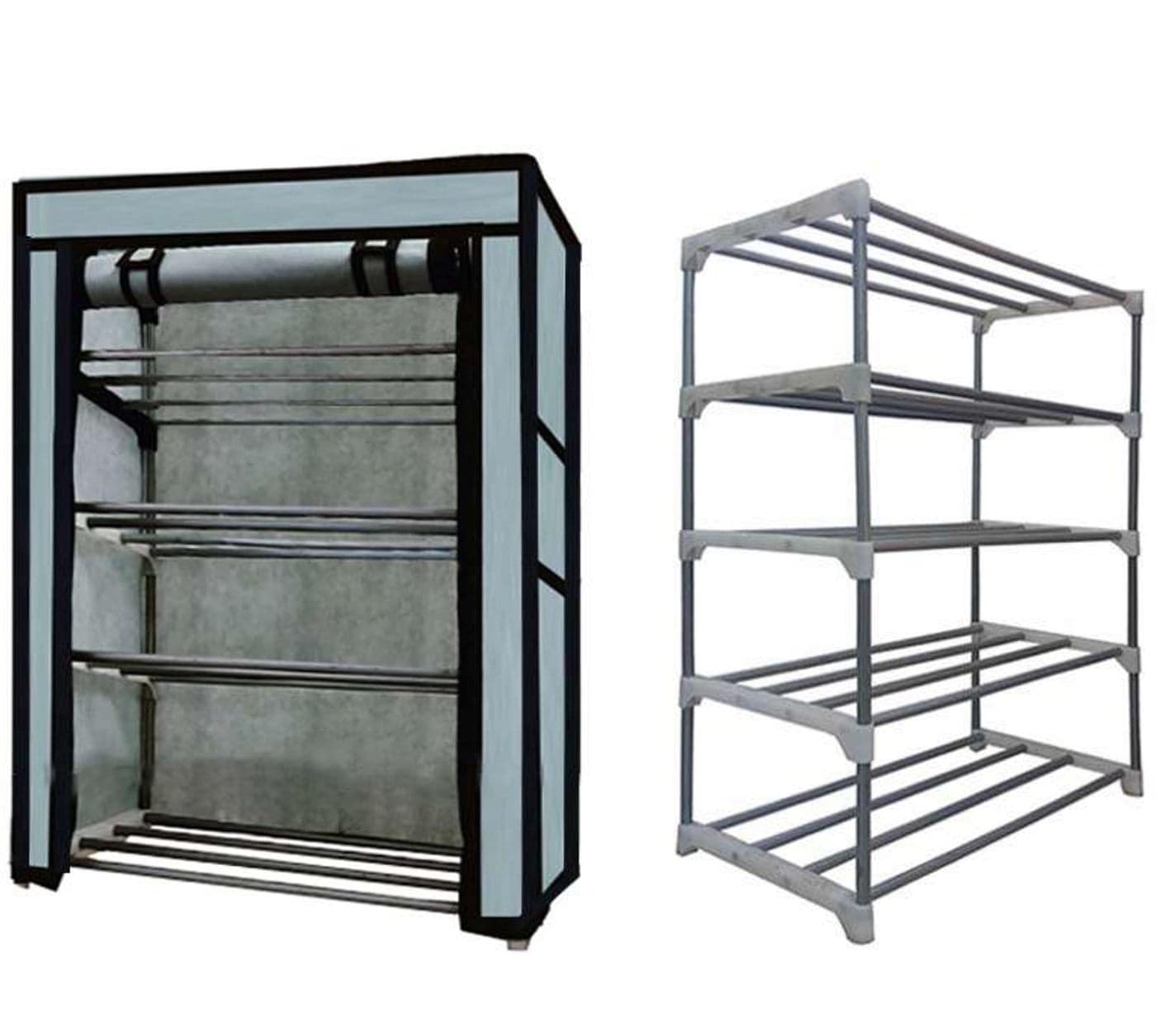 SANAMSTORE Multi Utility 4 Layer Metal Pipe With Non-Woven 100Gsm Fabric Cover Shoe/Cloth/Toy/Books Rack-Grey, 30 X 55 X75 cm