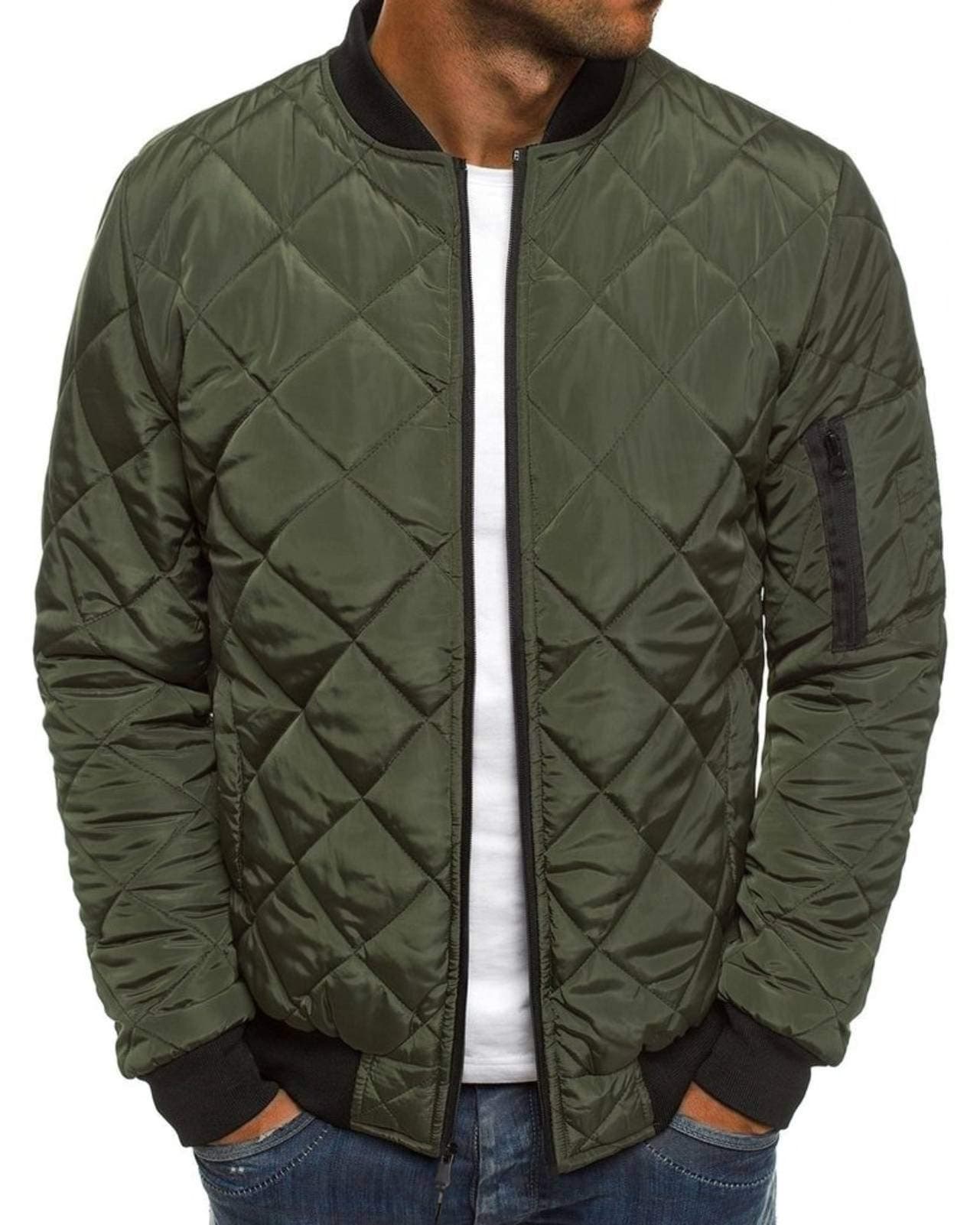 Pretifeel Mens Bomber Jackets Diamond Quilted Fall Winter Rib Varsity Lightweight Coat XXLarge
