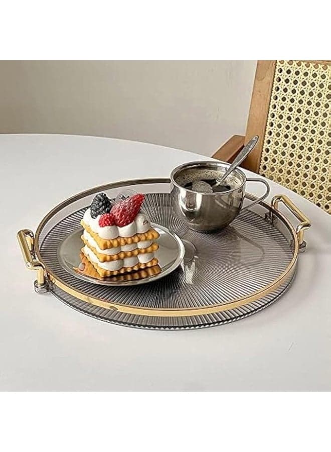 Serving Trays with Handles,Fruit Tray,Home Decorative Coffee Table Round Tray,Sturdy and Durable,for Bedroom, Bedside Table, Dresser,Living Room, Dining Room,Grey